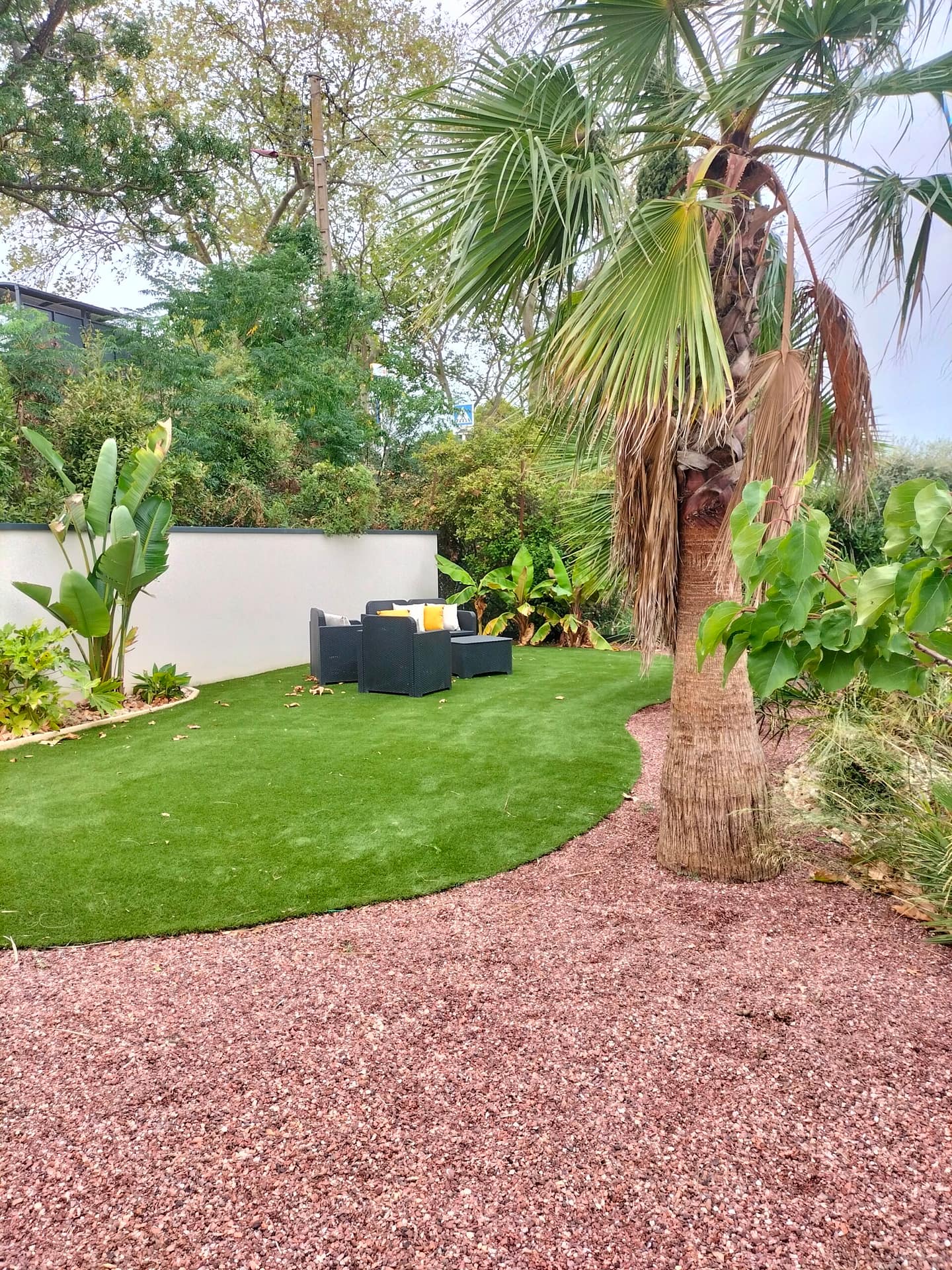 aménagement 3D piscine + coin repos + jardinière XXL bambou, oranger, citronnier